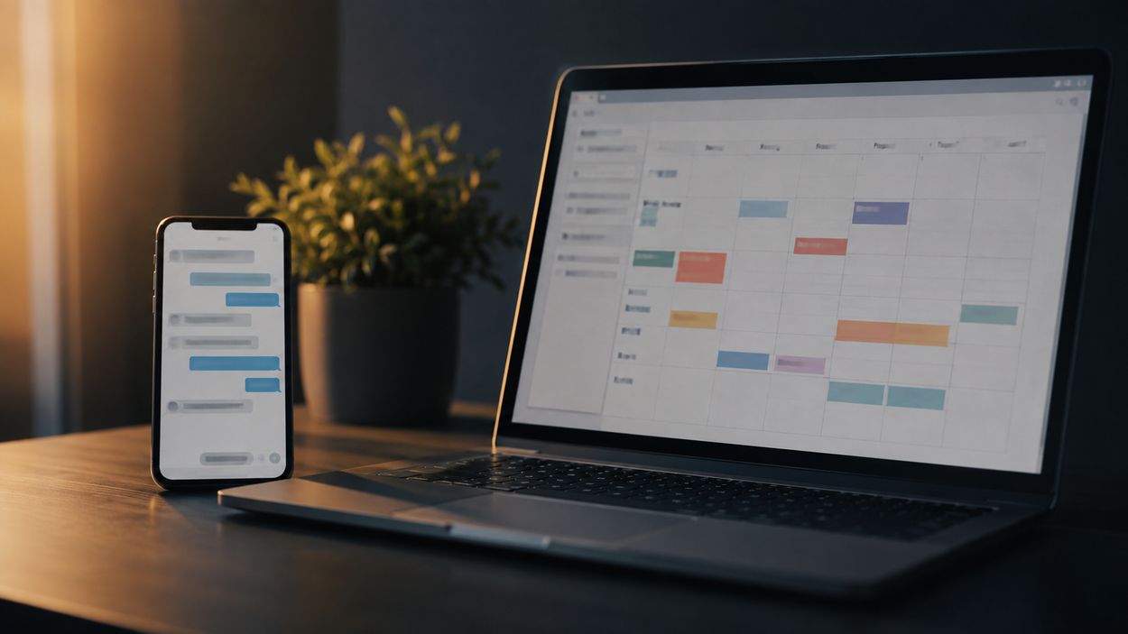Digital scheduling tools on a laptop and phone