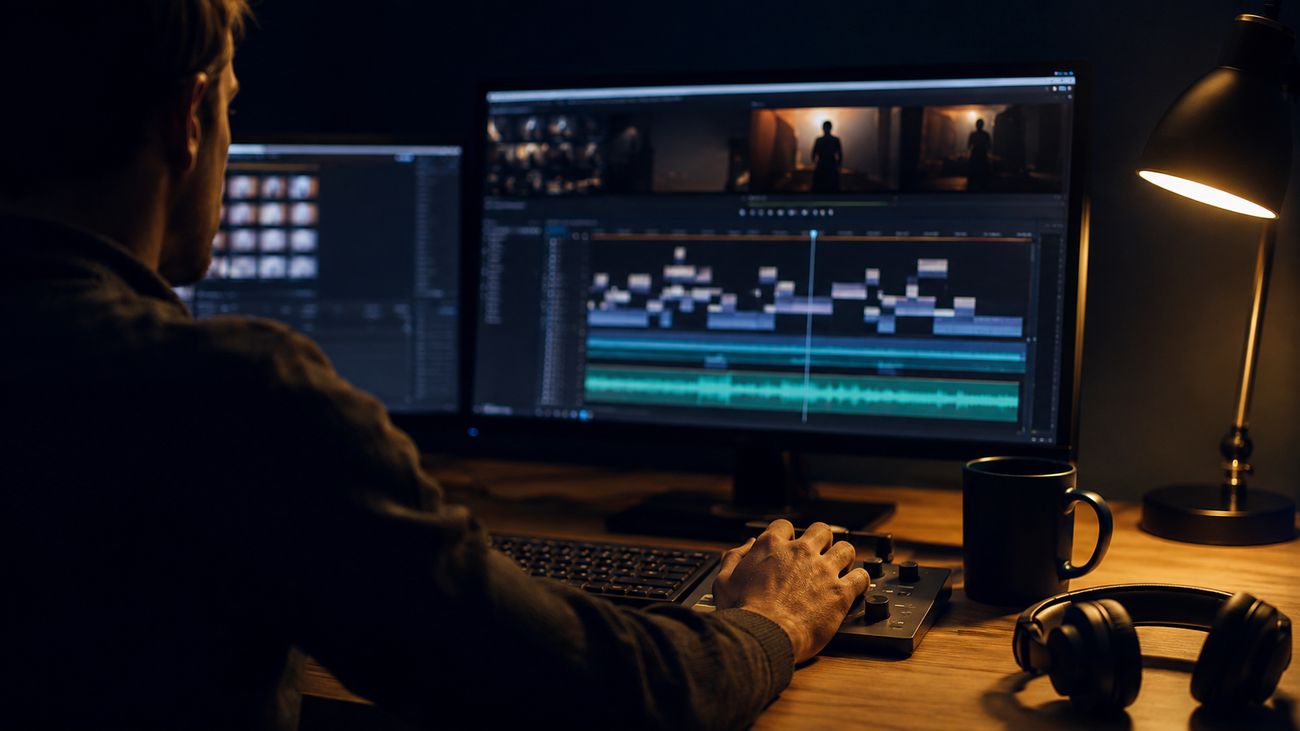 Editor working on a YouTube video timeline